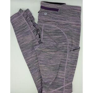Lululemon‎ Legging Women 6 Purple Stripe Speed Tight Ruched Stretch Workout Gym